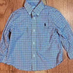 Ralph Lauren K Blue & White  Checkered Button Down Long Sleeve Shirt Size 24 M
